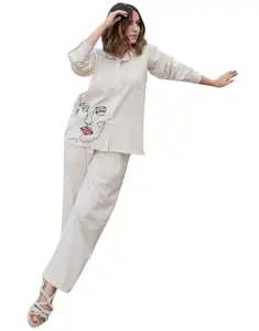 Modexa Global Women's Cotton Embroidery Co-Ord Set | Casual Wear Pant Top Set | Fancy Co-Ord Set (White-M)