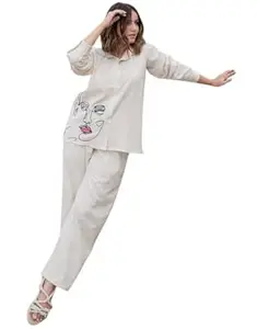 Jay Craft Women's Cotton Embroidery Co-Ord Set | Casual Wear Pant Top Set | Fancy Co-Ord Set (White-M)