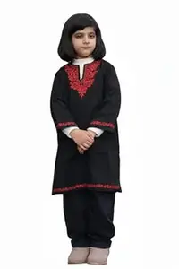 Luzito Noor Kurta Pheran for Kids | Girls Ethnic Winter Wear | Embroidered Black Full Sleeve Traditional Kurta Dress