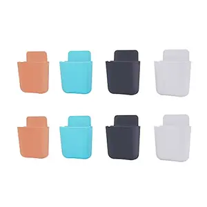 Primelife Plastic Wall Mounted Storage Case for Remote, Toothbrush, Mobile Phone Plug Holder for Bedroom, Toilet, Bathroom, Office, Desktop - Multicolour (Phone Holder)(Set of - 8)