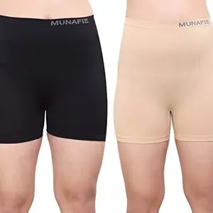 PLUMBURY® Women's Seamless High Waist Tummy Control Slimming Safety Shorts/Cycling Shorts Shapewear (Pack of 2) Black/Beige