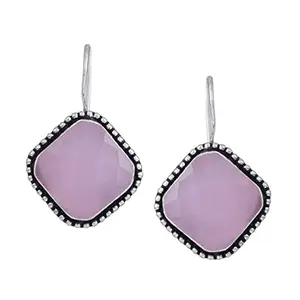 JFL - Jewellery for Less Oxidized Silver Plated Unique Square Shape Crystal Earring for Women & Girls(Baby Pink),Valentine