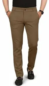 Mehrang Men's Slim Fit Casual Mid Rise Trousers, Cotton Blend, Side Pockets || Classic Slim Fit Chino Pants || Business Casual Dress Trousers