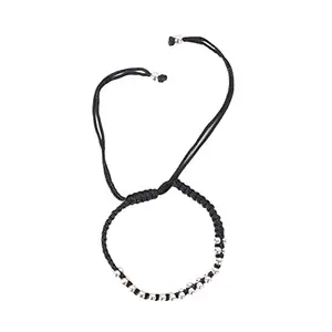 DHRUVS COLLECTION Single Piece Of 925 Sterling Silver Designer Adjustable Black Thread Nazariya Bracelet With 30 Silver Balls For Girls And Women - 3 Grams