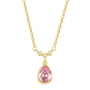GIVA 925 Silver Golden Pink Teardrop Pendant With Link Chain | Gifts for Girlfriend, Gifts for Women and Girls |With Certificate of Authenticity and 925 Stamp | 6 Month Warranty*