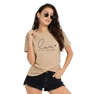 NAVRAAH Women Printed Love Cotton T-Shirt | Regular Fit | Round Neck | Half Sleeve | Soft Breathable Cotton Casual & Everyday Wear Top