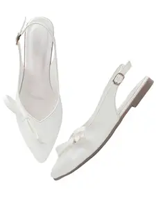 TRYME Slingback Solid Flat Mules Bellies Sandals for Women and Girls White