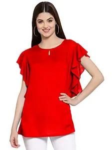 PATRORNA Womens Plus Size Raglan Sleeve Asymmetric Top (PSL6S050_Red_10XL)