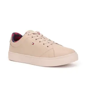 Tommy Hilfiger Leather Solid Beige Women Flat Sneakers (F23HWFW073) Size- 36