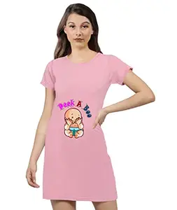 OPLU Women's Regular Fit Knee Length Baby Peek A Boo Graphic Printed Cotton Round Neck Half Sleeves T-Shirt Baby,Pregnant,Pregnancy,Mom to be, Trending Tees and Tshirts, Pootlu.(Pooplu_BabyPink_Large)