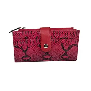 JL Collections Leather Snake Embossed Printed Design Ladies Wallet (Pink & Red)