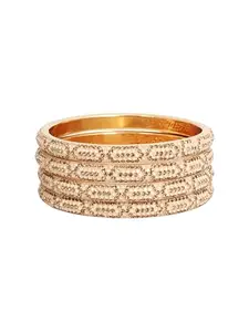 Adwitiya Collection Women Set of 4 Gold Plated Cream Stone Studded Bangles