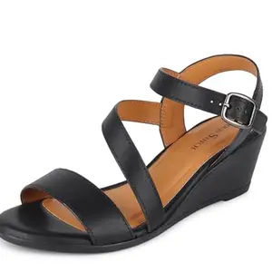 LOUIS STITCH Stylish Wedge Heel Sandals for Women – Black Color Striped Design, Fashionable & Comfortable Heels for Women & Girls – Latest Collection for Everyday Wear, (LSOF-LD01-WGJB105)
