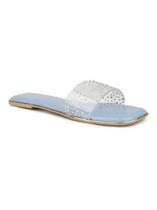 Inc.5 Women Blue Transparent Embellished Open Toe Flats