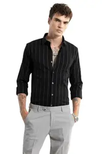 SNITCH Black Cotton Striped Shirt - Shirts