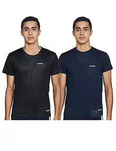 Charged Endure-003 Chameleon Spandex Knit Round Neck Sports T-Shirt Navy Size Medium And Charged Energy-004 Interlock Knit Hexagon Emboss Round Neck Sports T-Shirt Black Size Medium