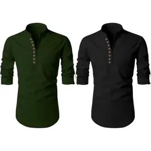 Kailash Redymade Men's Cotton Blend Printed Kurta Combo Pack of 2 (Multicolor, Regular Fit, Casual Wear)