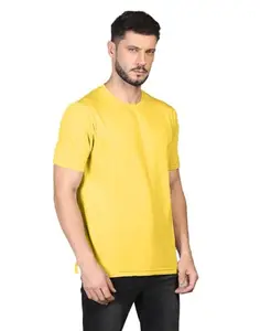 Paper Fashion Solid Men's Round Neck Cotton Blend Half Sleeve T-Shirts (XL-Large, Yellow)