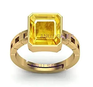 ANUJ SALES 5.25 Carat Unheated Untreatet A+ Quality Natural Yellow Sapphire Pukhraj Gemstone Gold Plated Ring for Women's and Men's (Lab Certified)