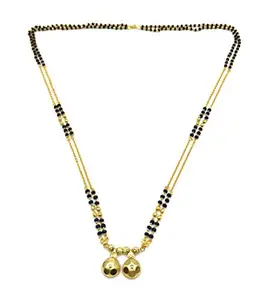 Digital Dress Room Digital Jewellery Women's Pride Gold Plated Alloy 2 Vati Tanmaniya Pendant Mangalsutra 29-inch Length Chain Traditional Golden Black Mani Beads Double Line Layer Long Necklace for Girls