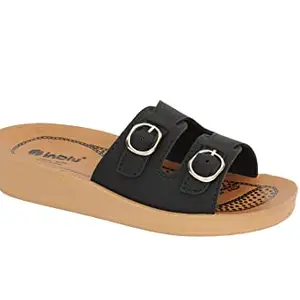 inblu Stylish Fashion Sandal/Slipper for Women | Comfortable | Lightweight | Anti Skid | Casual Office Footwear WO02 (Black, Size- 3 UK)