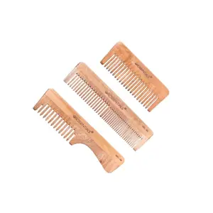 OROSSENTIALS Kacchi Neem Handmade Wooden Comb For All Hair Types, Pack of 3 (ORO-689)