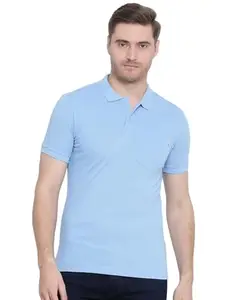 AXMANN Men's Regular Fit Polo Neck Half Sleeve with Pocket Solid Casual T-Shirt | Polo T-Shirt for Men Sky