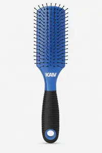 KAIV Professional Hair Brush, Paddle Style with Ball-Tipped Bristles, Blue and Black
