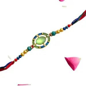 CraftEarth - Crafting Your Curiosity Colorful Stone Rakhi – RK-167 | Enamel Work with Beads & Thread Tassels