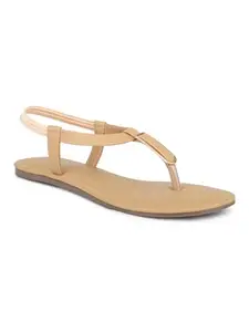 Inc.5 Women Beige T-Strap Flats with Buckles