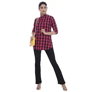 LINGRA Red Cotton Three Quarter Sleeves Desiner top/Tunic- RI1434-7