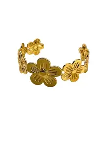 Gold Floral Cuff Bracelet, Daisy Design, Adjustable