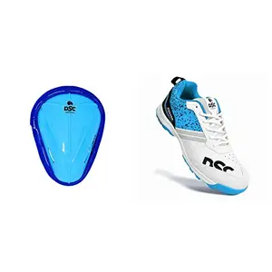 DSC 1500428 Attitude Cricket Abdominal Guard Mens (Color May Vary)+DSC Zooter Cricket Shoe for Men and Boys, Size-10 UK (White-Blue)