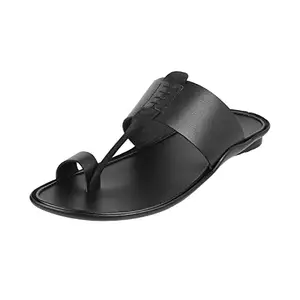 Mochi Men's Black Faux Leather Everyday Kolhapuri Inspired Stylish Sandals UK/9 EU/43 (16-637)