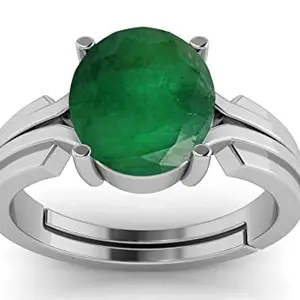APSSTONE 12.00 Ratti / 11.25 Carat Certified Emerald Gemstone Adjustable Silver Ring For Men And Women