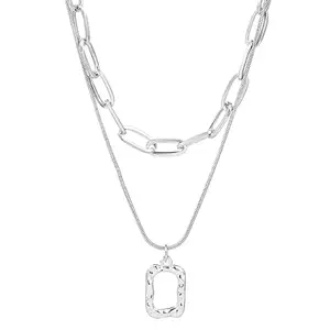 GOHO Chic Silver Chain Necklace with Rectangle Pendant