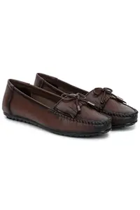Zoom Shoes Premium Leather Comfortable Lightweight Bellies for Women with Rubber Sole Ideal for Casual Wear Brown