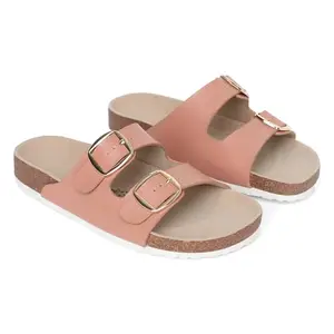 LOUD POUT Loudpout Peach Comfortable Women’s Flats - Adjustable Two Straps, Large Metal Buckle, EVA Sole