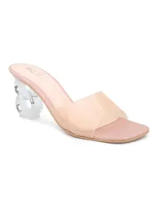 Inc.5 Women Peach Transparent Block Heels