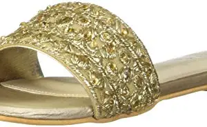 Signature Sole Women Embellished Flats Gold Fashion Sandals-7 UK (40 EU) (10 US) (SS2395