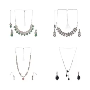 Necklace Set Combo For Women & Girls | Bib | Choker | Matinee | Negligee | Jewelry Combo | Pack Of 4 | Multicolor