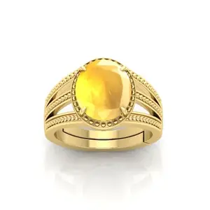 RRVGEM Certified Unheated Untreatet 10.25 Ratti Yellow Sapphire ring gold Plated Ring Adjustable Ring Size 16-22 for Men and Women
