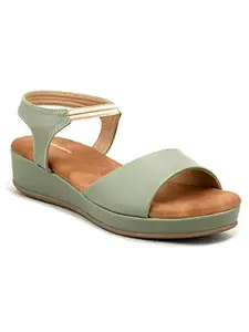 pelle albero Women Olive Solid Slip-On Flatform Heels Sandals PA-PL-6037_OLIVE_38