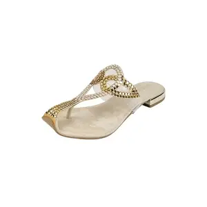 Mochi Women's Open Ethnic - Pathani with Block Gold Heel UK/4 EU/37(35-2407)