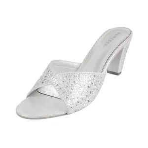 Metro Women Silver Synthetic Heels Slip On Fashion Sandals UK/3 EU/36 (54-4706)