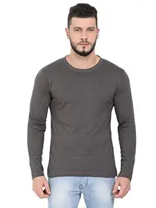 FLEXIMAA Men's Cotton Round Neck Plain Full Sleeve Steel Grey Color T-Shirt M Size