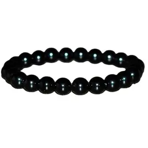 RRJEWELZ Natural Black Tourmaline 8mm Round Shape Smooth Cut Beads 6.5 Inch Stretchable Bracelet For Men & Women. Unisex Bracelet For Healing, Meditation, Prosperity, Gift & Luck|STBR_RR_10276_6.5