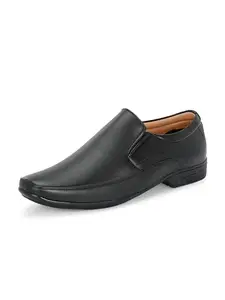 KNOOS Black Synthetic Leather Slip-on Formal Moccasin Shoes for Men- 7 UK