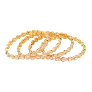 Amazon Brand - Anarva Kundan Crystal Drop Shape Bangles Bracelet for Women (4 Pcs), Size-2.8