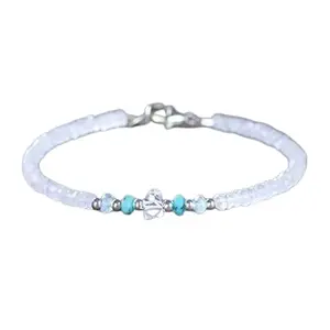 RRJEWELZ Moonstone With Turquoise & Herkimer Diamond bracelet for men & women - 3-4mm Rondelle Faceted beads - 7 Inch with Silver plated clasp – Healing, Fashion, Gift, Spiritual, Yoga|LCBR_RR_08199